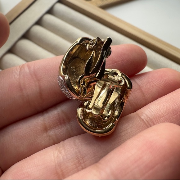 Vintage Carolee Rhinestone Pave Clip On Earrings - Picture 7 of 11